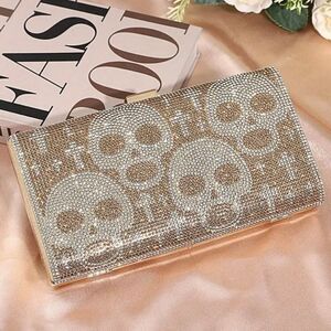 Gold Sparkling Skull & Crosses Rhinestone Clutch